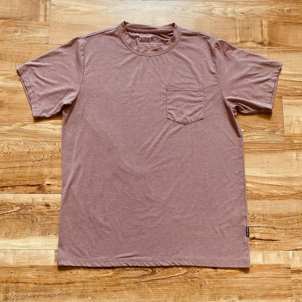 Free Fly Men’s S Heathered Brick Bamboo Flex Pocket Short Sleeve Tee Casual Soft